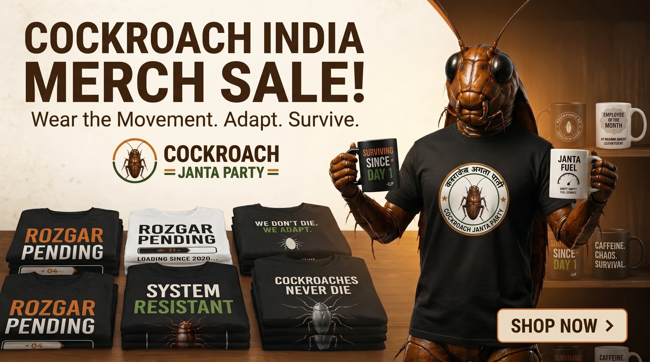 Cockroach India Store — heavy cotton tees and mugs from ₹499, shipped across India